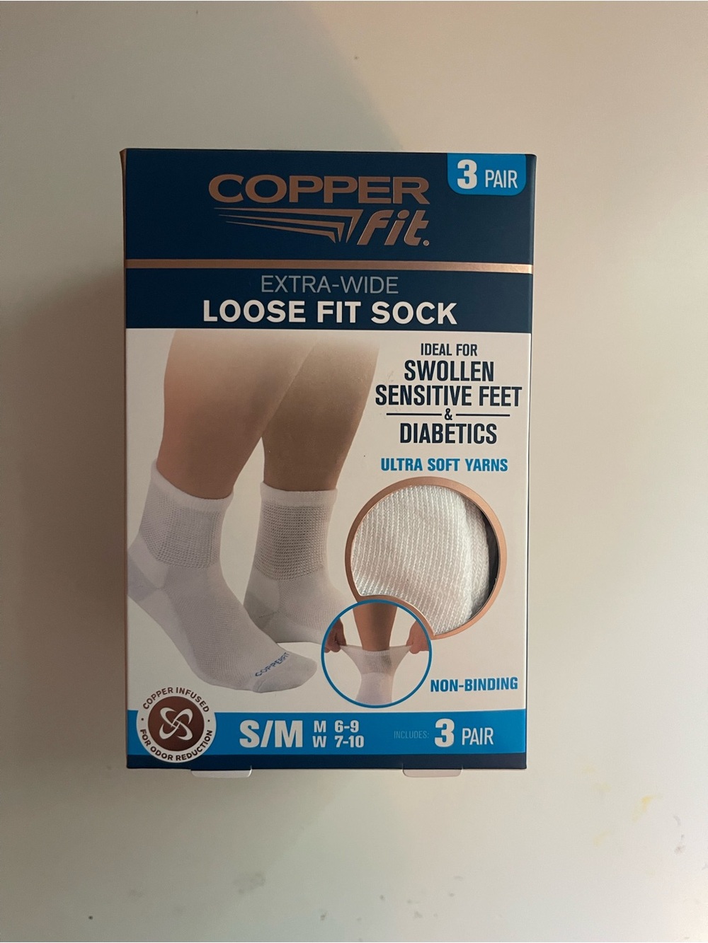 Copper Fit Extra-Wide Loose Fit Sock - White (3 Pair)